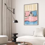Bed Cat Reading Print