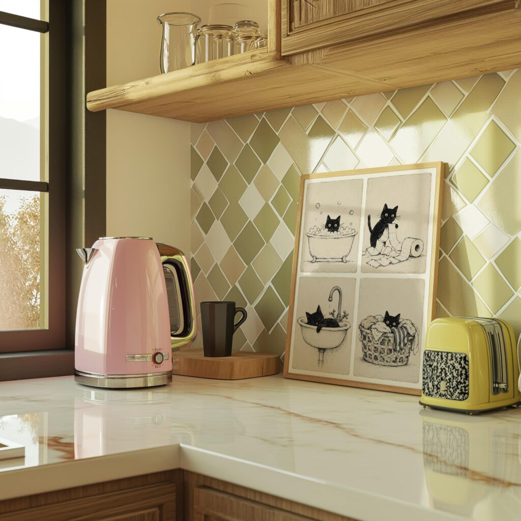 Black Cat Bathroom Print Set