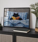 Black Cat Bed Reading Print
