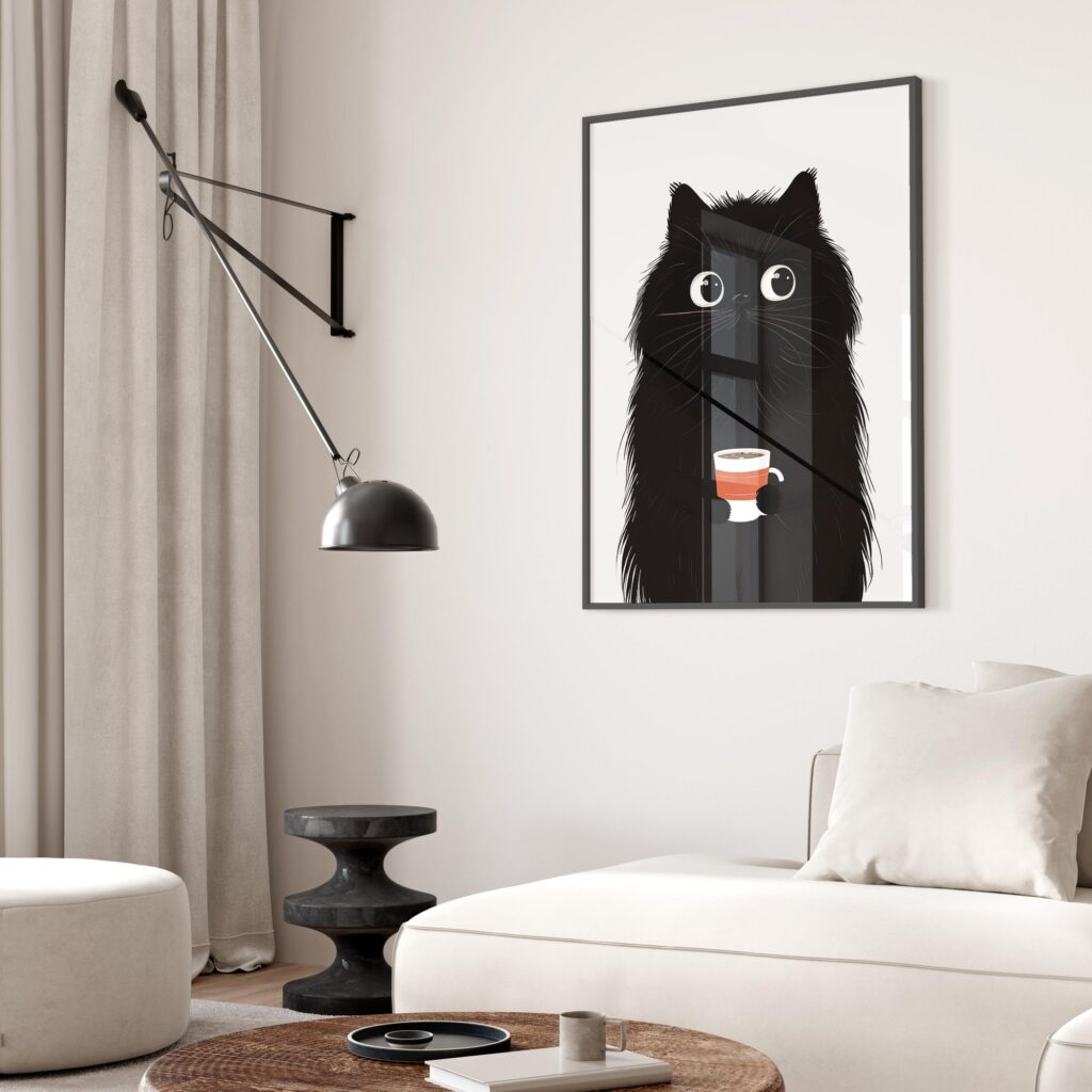 Black Cat Coffee Furry Illustration Art Print