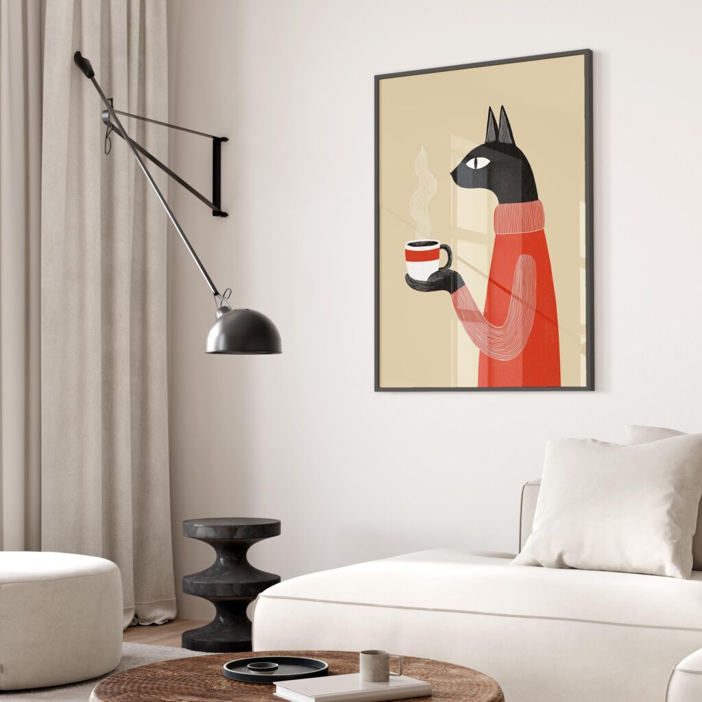 Black Cat Coffee Kitchen Art Print