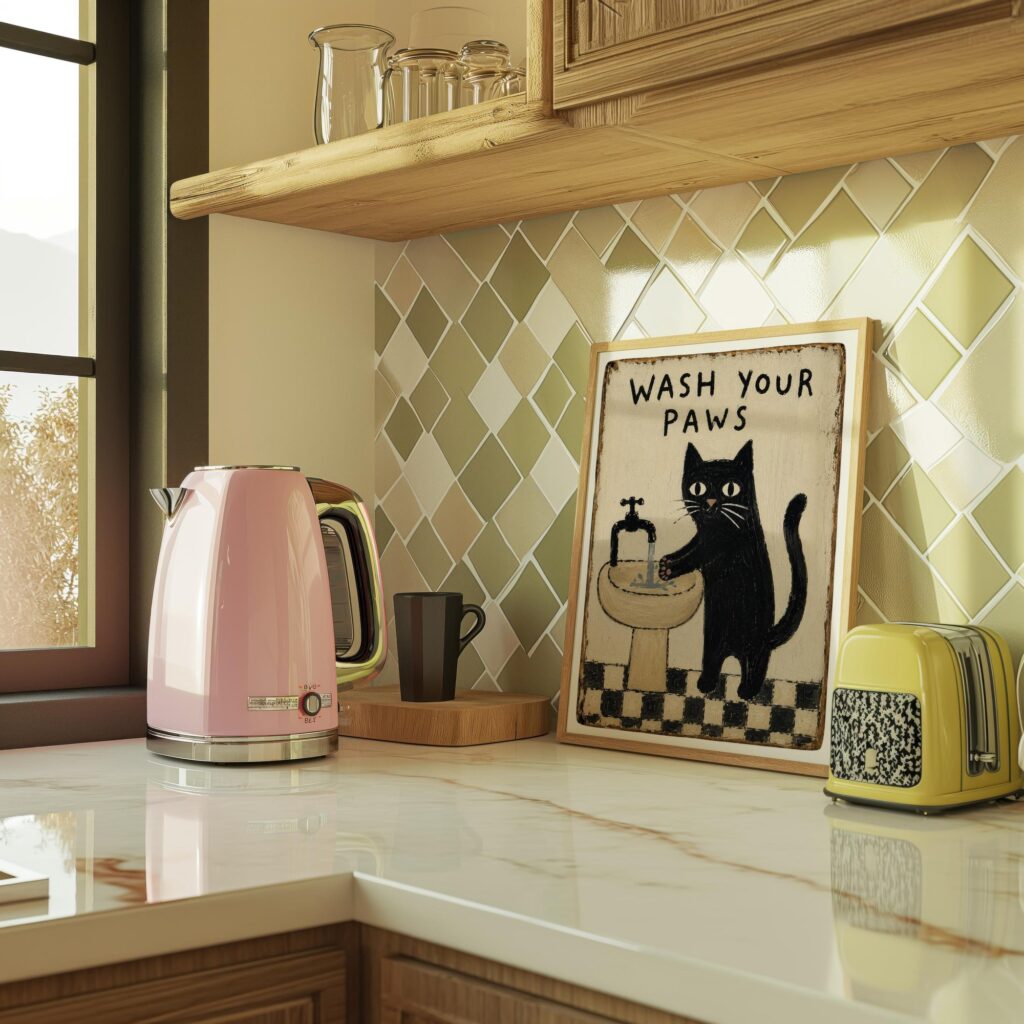 Black Cat Folk Art Print