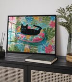 Black Cat in a Tropical Float Print