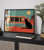 black cat pool cocktail art print