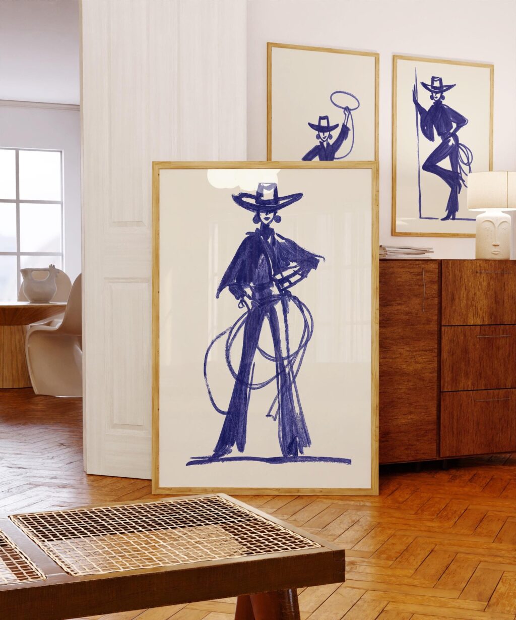 Blue Cowgirl Poster Set of 3