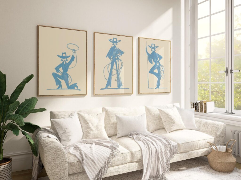 Blue Cowgirl Set of 3 Prints