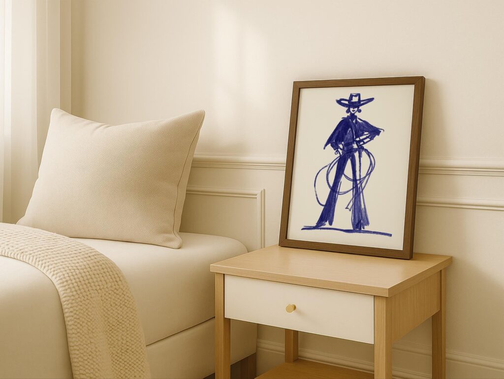 Blue Cowgirl Sketch Print