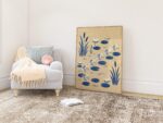 Blue Frogs Leaping Across a Lily Pond Print