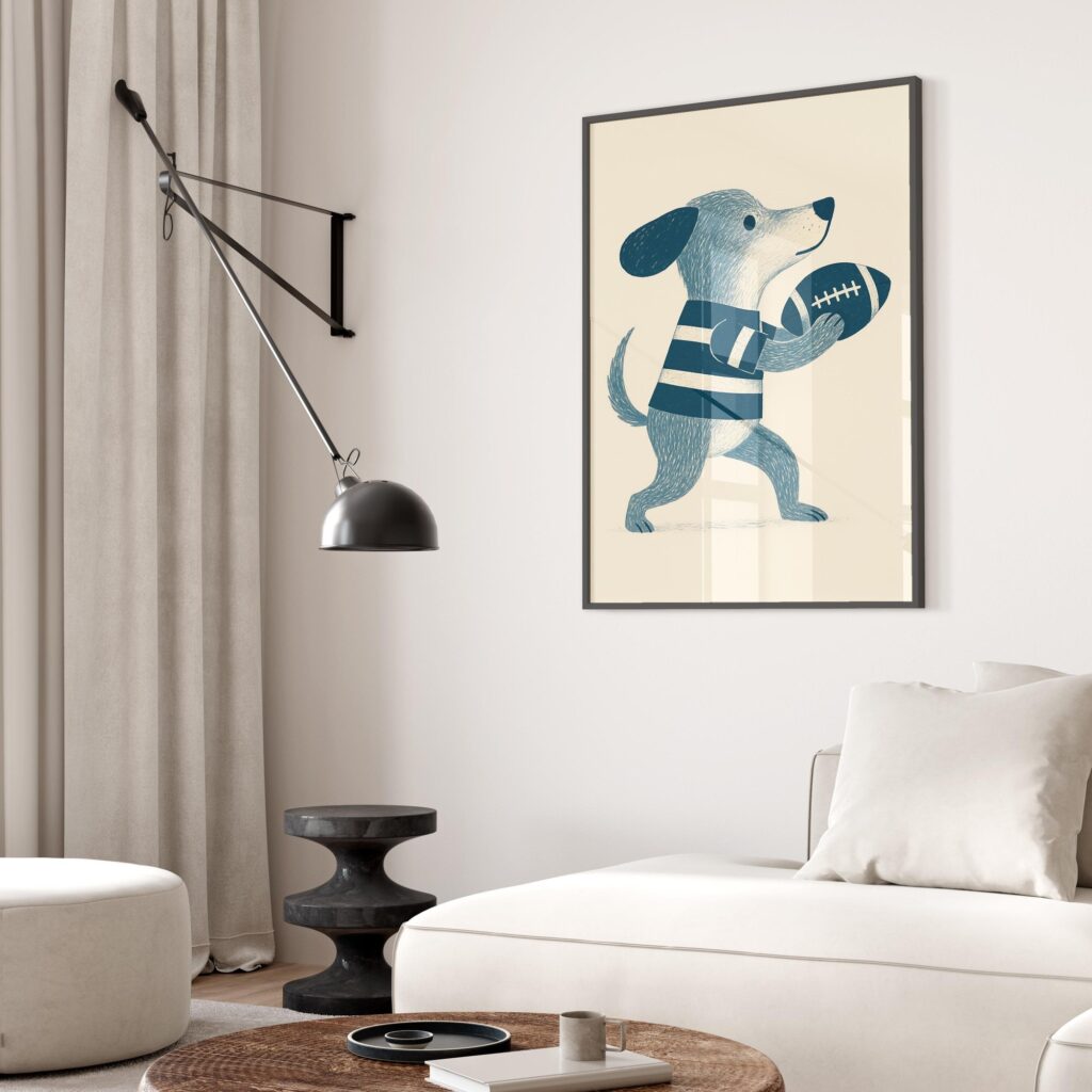 Blue Puppy Football Nursery Print