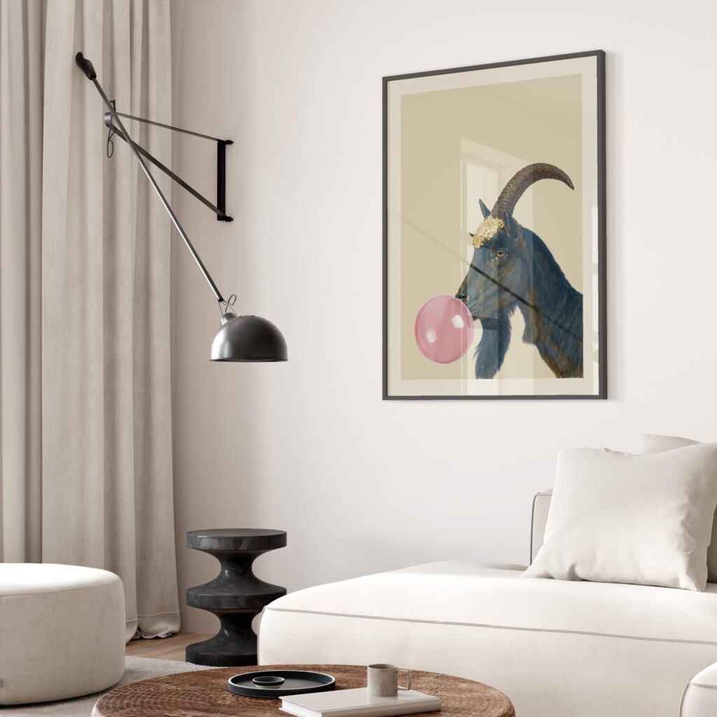 Bubblegum Goat Print Funny Animal Poster Playful Wall Art