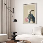 Bubblegum Goat Print Funny Animal Poster Playful Wall Art