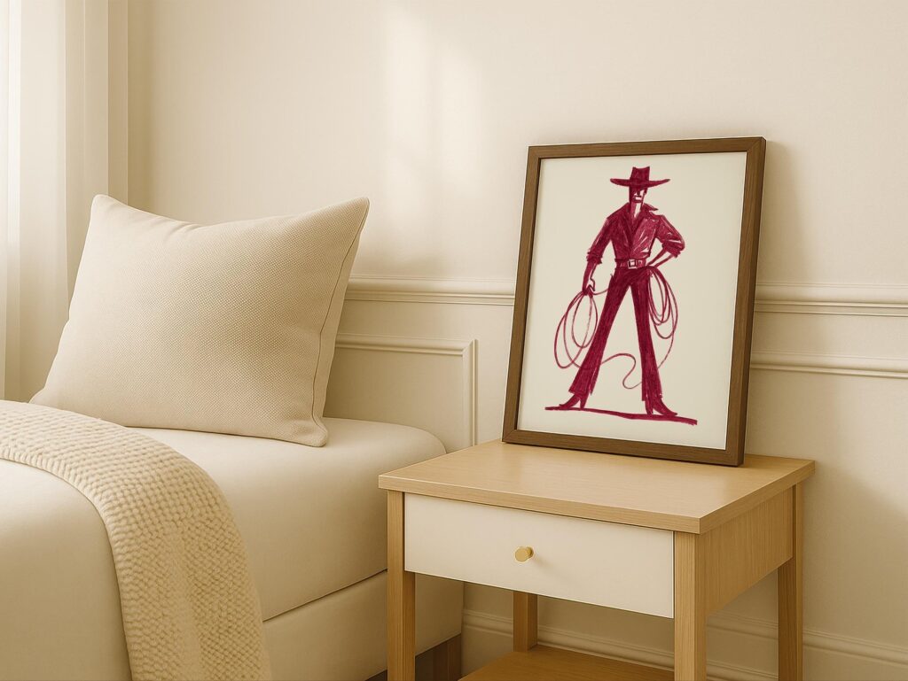 Burgundy Cowboy Sketch Art Print
