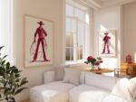 Burgundy Cowgirl Cowboy Sketch Art Print Set of 2