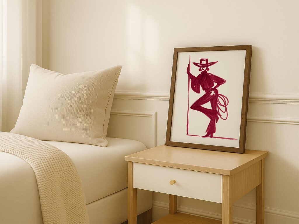 Burgundy Cowgirl Line Art Print