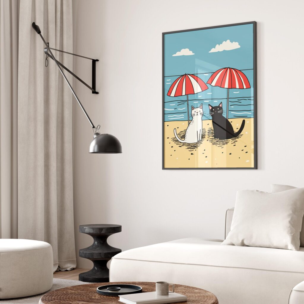 Cats on Beach Art Print