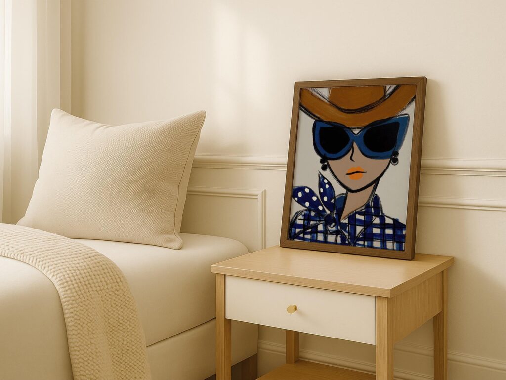 Chic Fashion Cowgirl In Blue Sunglasses Wall Art