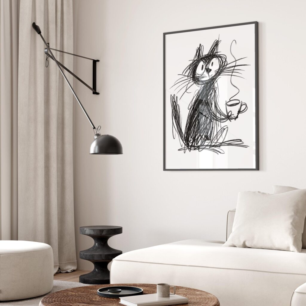 Coffee Scribble Cat Print