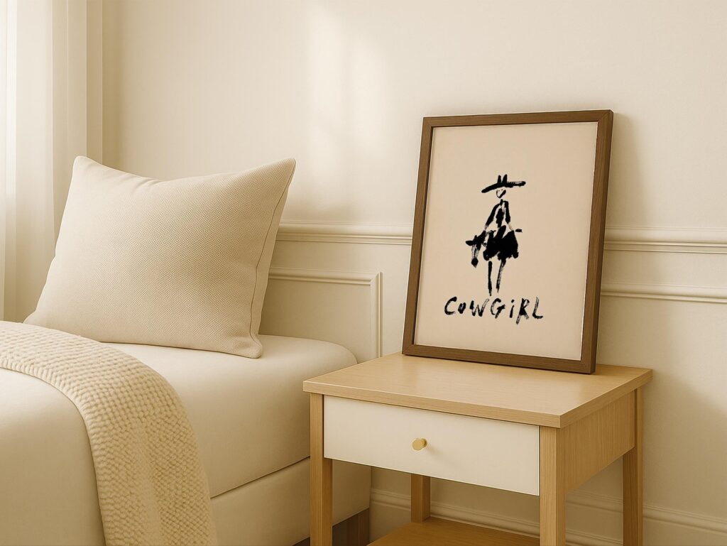 Cowgirl Black Ink Line Art Print
