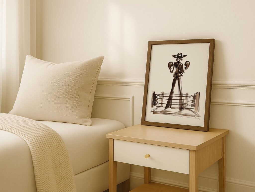 Cowgirl Boxing Art Western Wall Sketch Print
