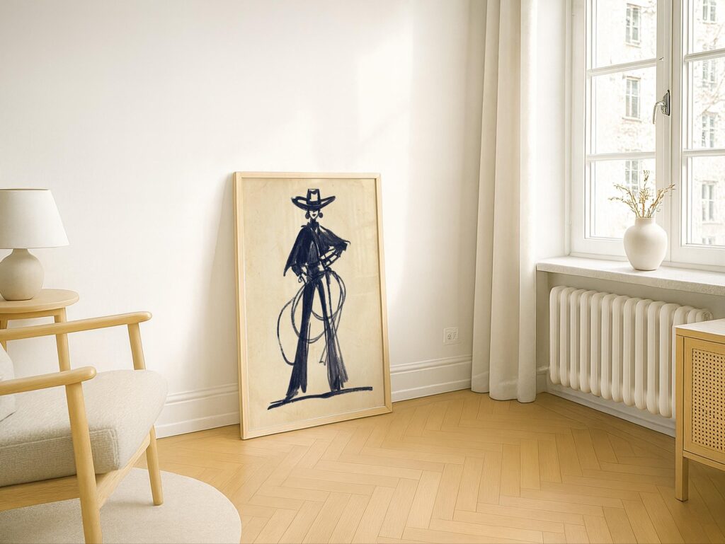 Cowgirl Lasso Navy Ink Print