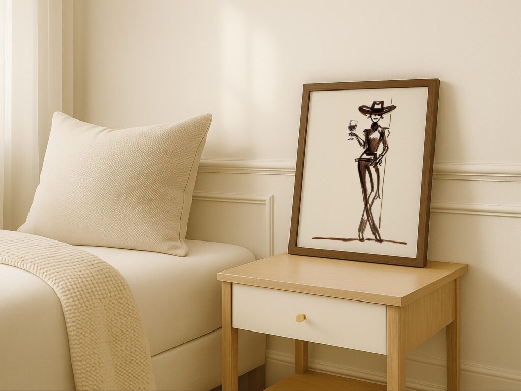 Cowgirl with Wine Glass Ink Sketch Print