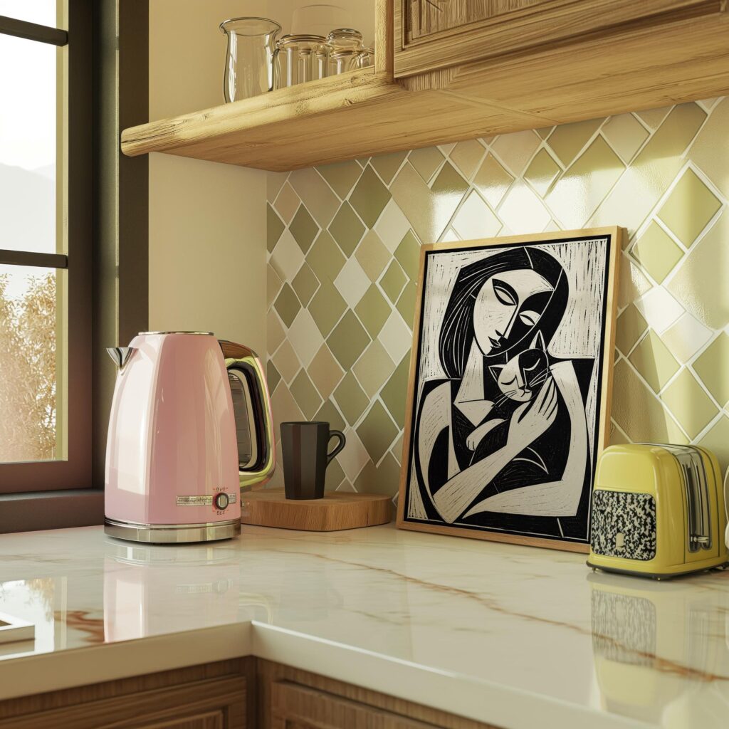 Cubist Woman and Cat Print