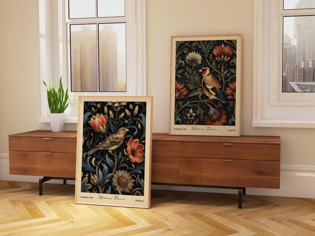 Dark Botanical Bird & Floral Print Set of 2