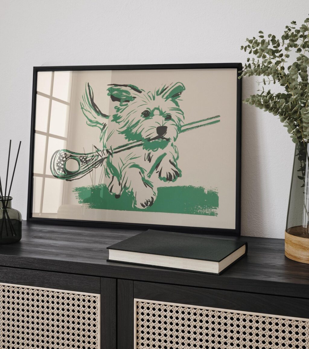 Dog Carrying Lacrosse Stick Print