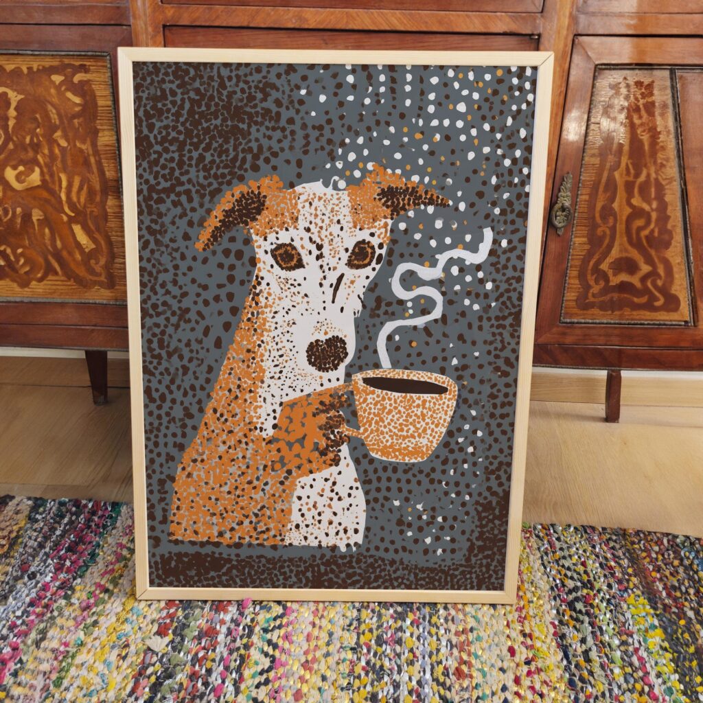 Dog Drinking Coffee Wall Art