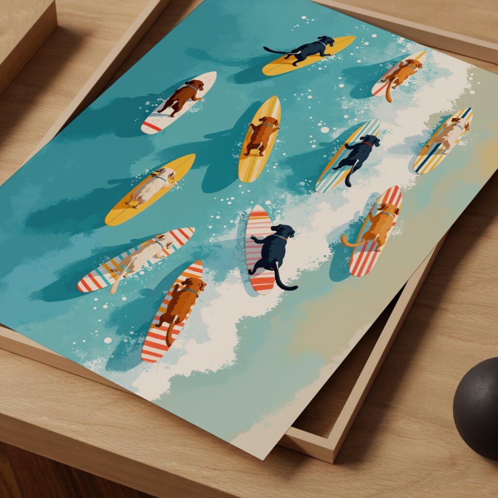 Dog Surf Beach Art Print