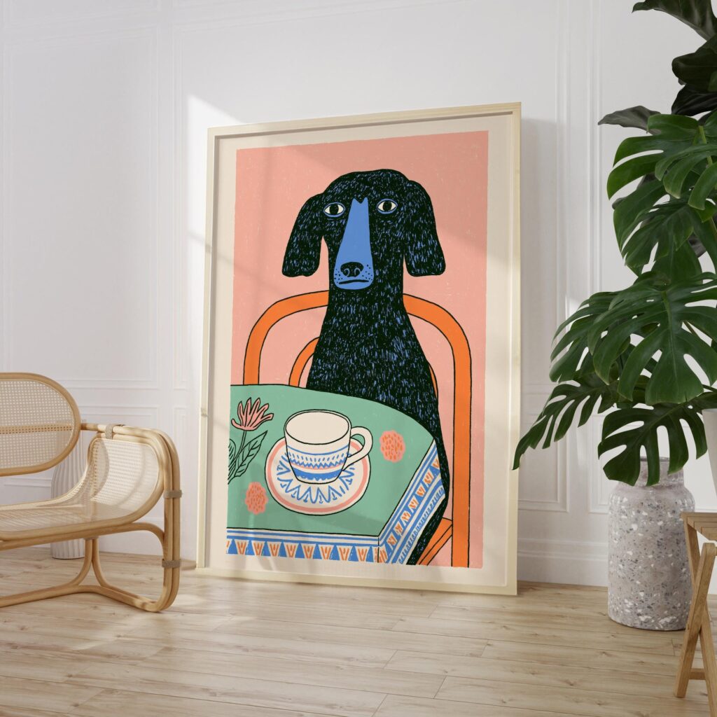 Dog with Coffee Print