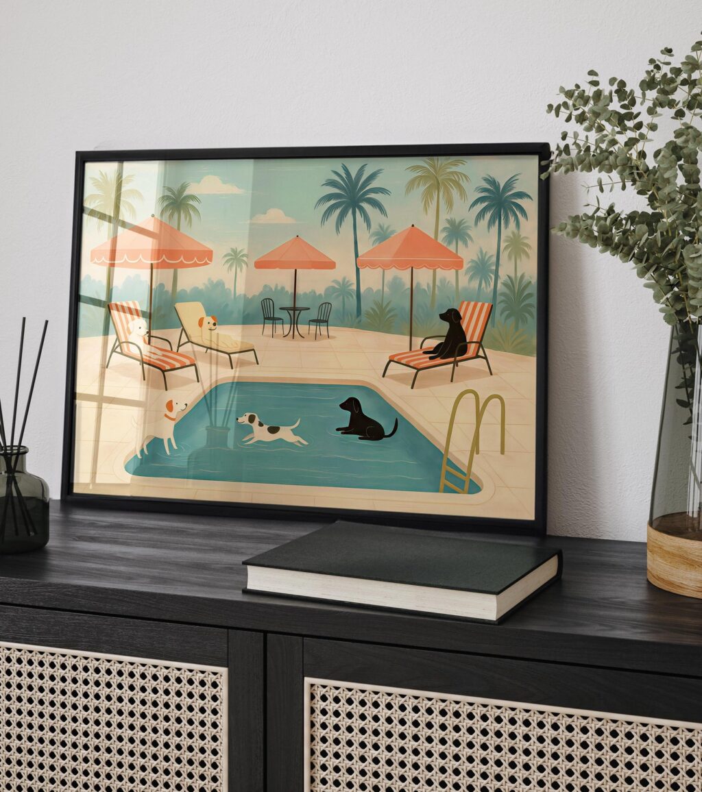 Dogs at Pool Print