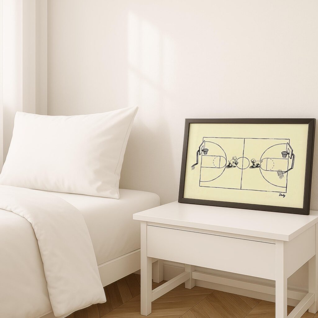 Dogs Playing Basketball Ink Sketch Print