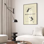 Dogs Playing Tennis Ink Drawing Vintage Style Print