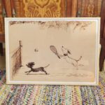 Dogs Playing Tennis Ink Sketch Print