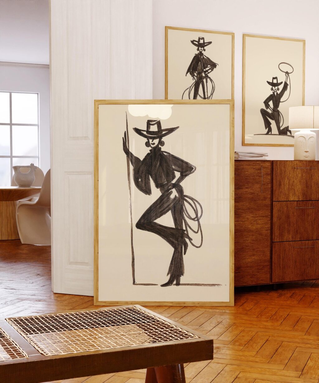 Fashion Cowgirl with Lassos Print Set of 2