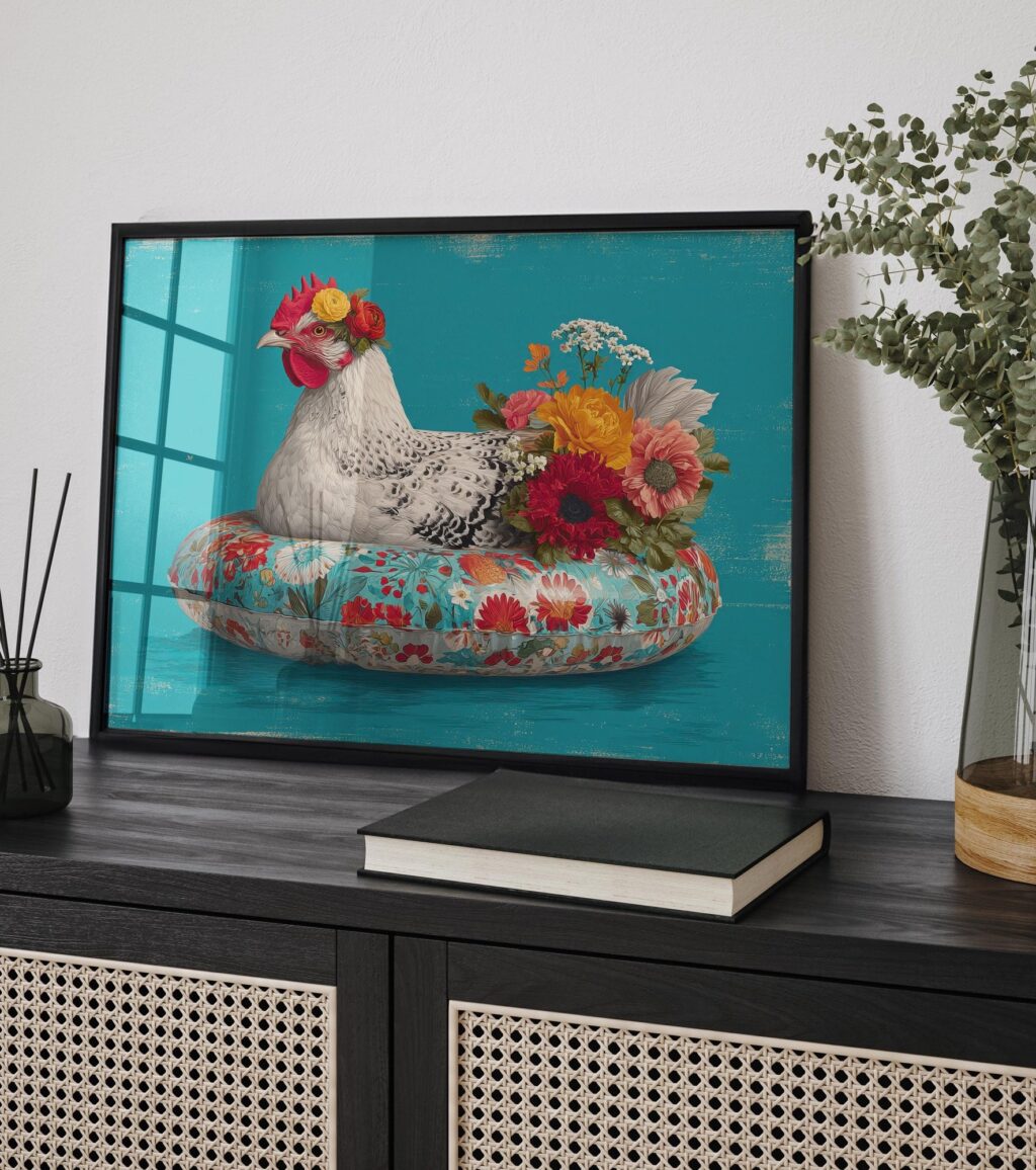 Floral Chicken Hen Maximalist Print