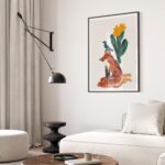Fox and Bird Desert Cactus Art Print