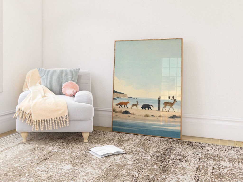 Fox Hare Badger Owl and Deer Walking Print