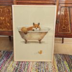 Fox in Bathtub Vintage Illustration Print
