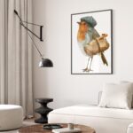 French Robin Bird Watercolor Art Print