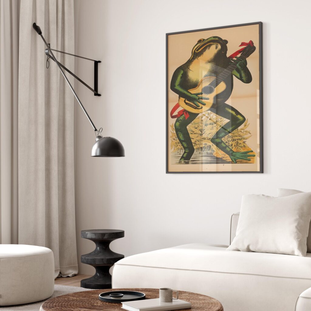 Frog Playing Guitar Vintage Illustration Print
