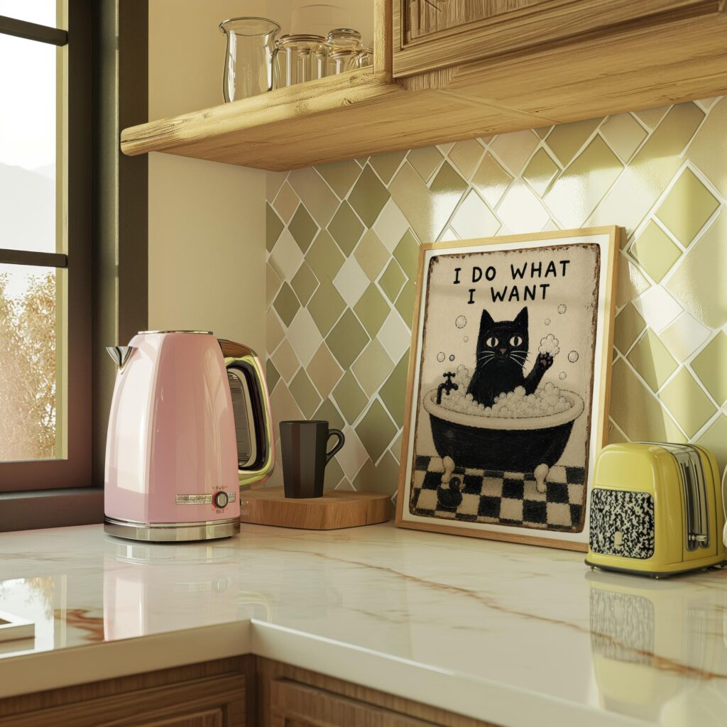 Funny Black Cat Bathtub Print