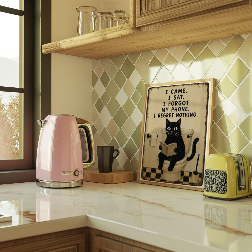 Funny Black Cat Toilet Print
