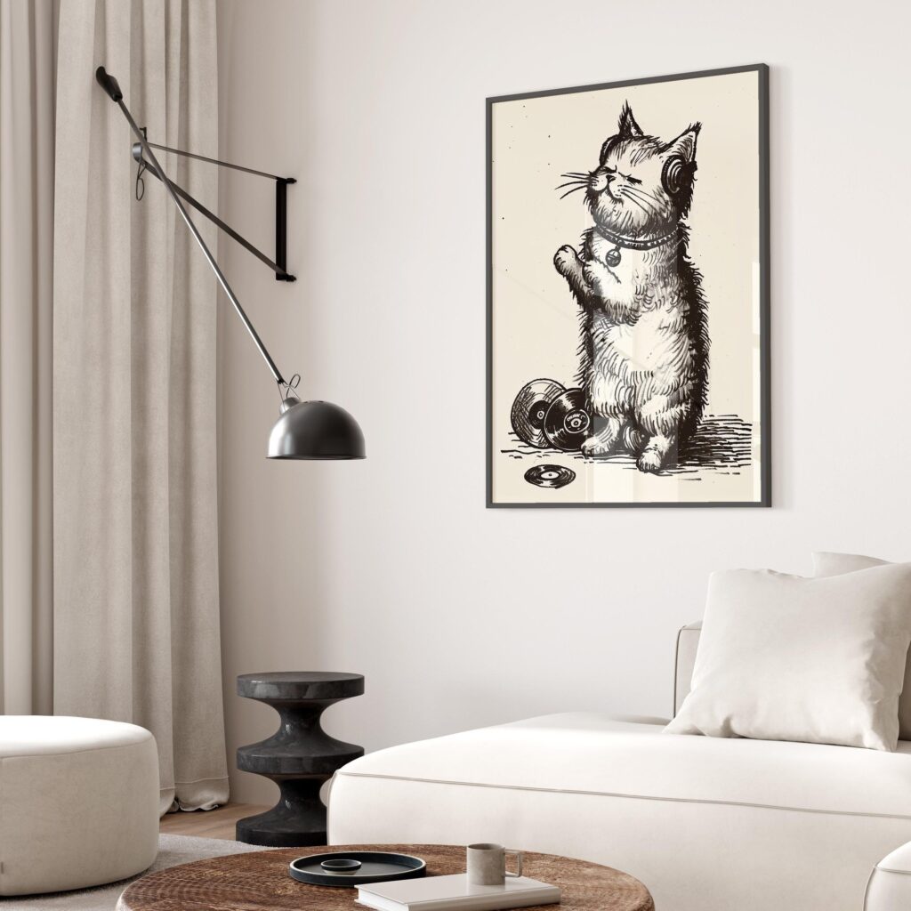 Funny Cat With Headphones Print