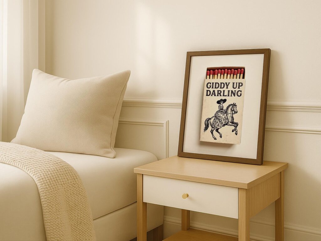 Giddy Up Darling Cowgirl Matchbox Art Print