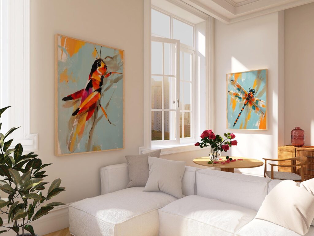 Grasshopper and Dragonfly Painting Print Set