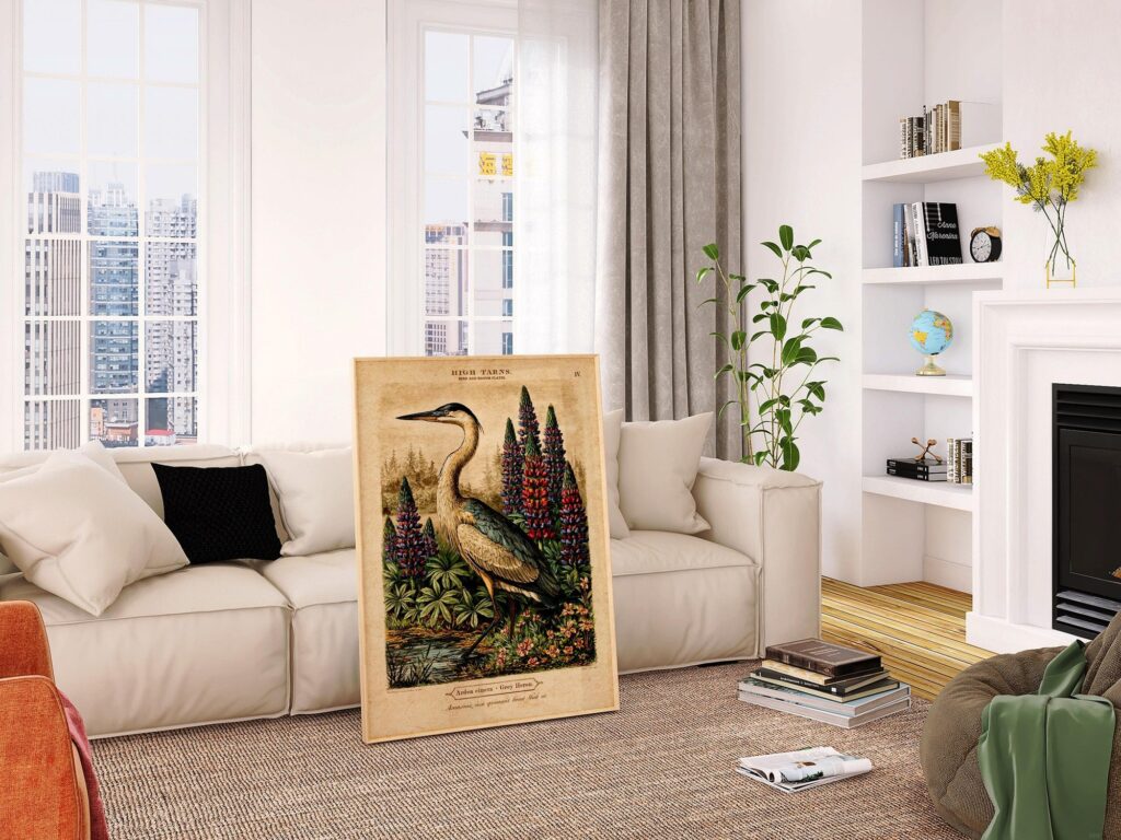 Grey Heron Botanical Print