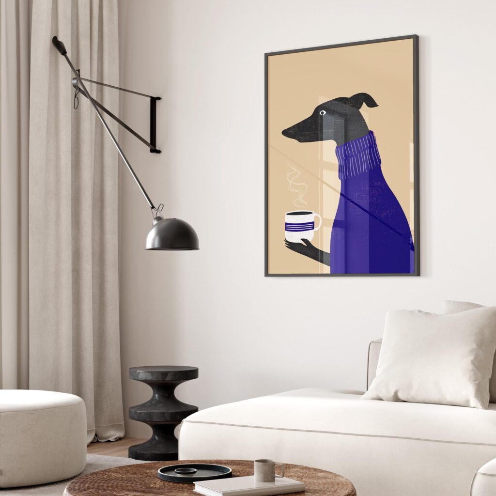 Greyhound Coffee Sighthound Navy Poster
