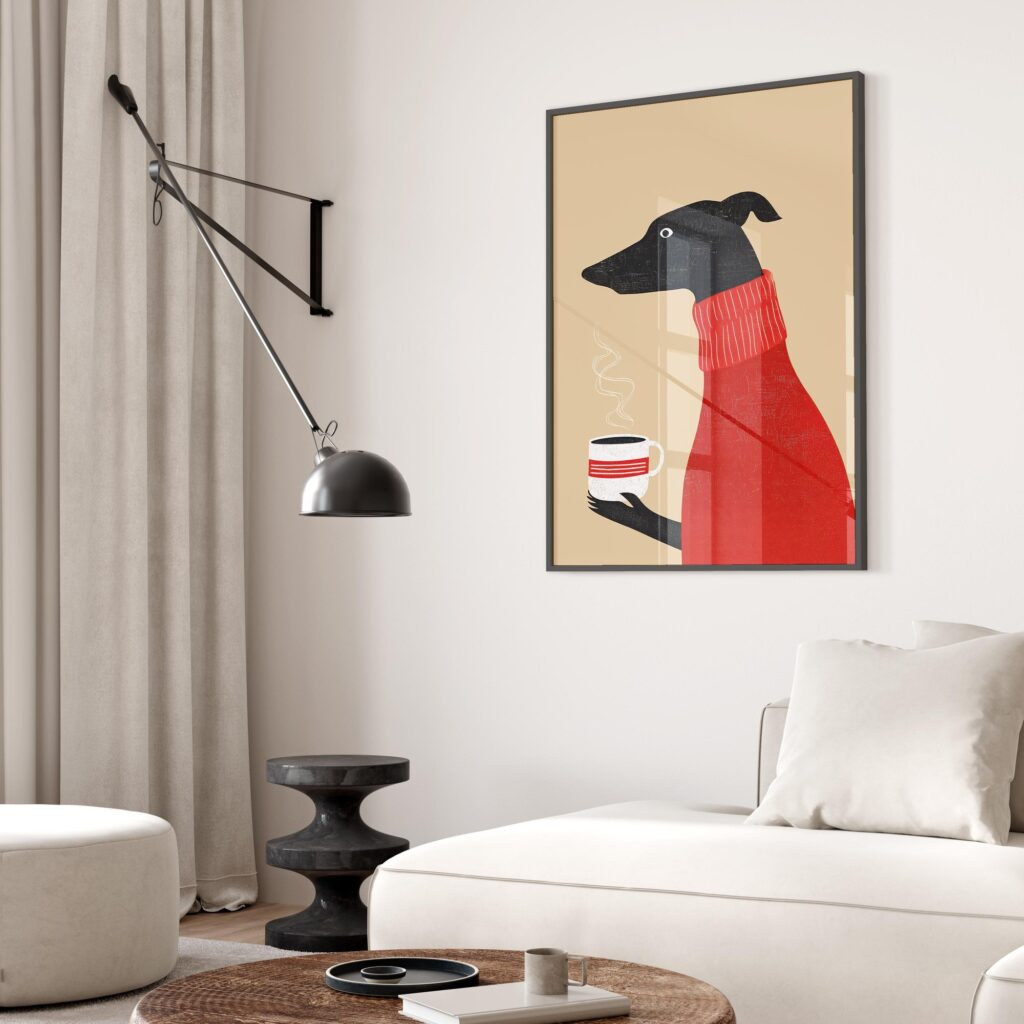 Greyhound Coffee Whippet Dog Poster